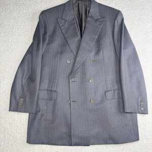 Brioni Roma Double Breasted Blazer Mens 46L Gray Pinstripe Italy Made Peak Lapel